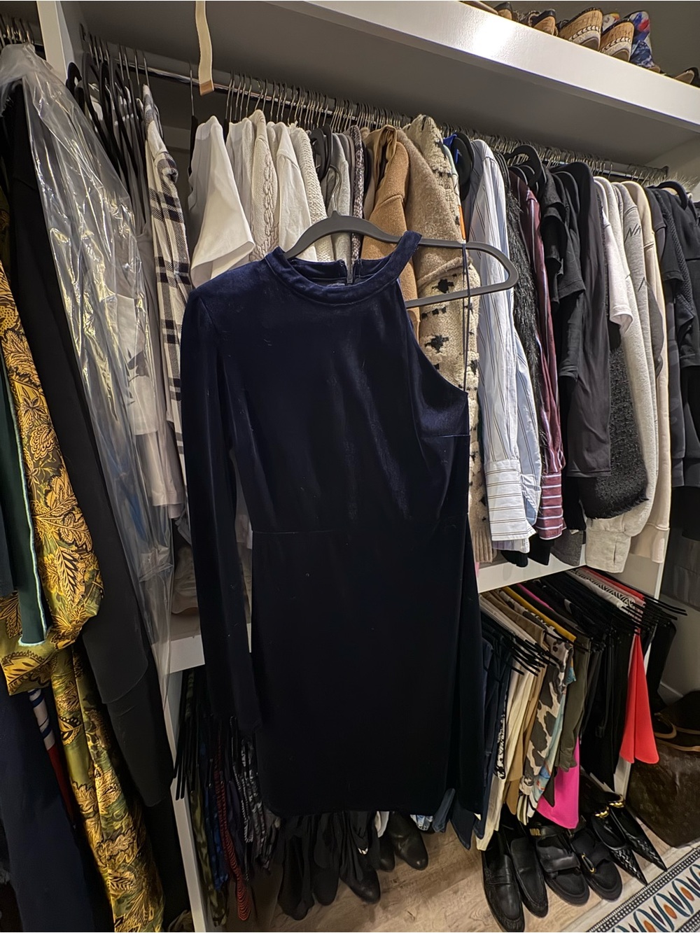ASTR. One-Shoulder Navy Velvet Dress